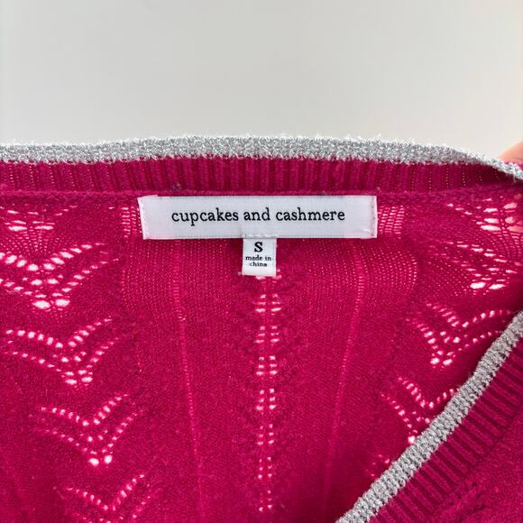 Cupcakes and Cashmere Sweater Women Size S Pink Cropped Metallic Trim Knit Top - Picture 3 of 6